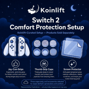 Switch 2 Budget Comfort & Protection Bundle – Joy-Con Grips, Thumb Caps and JSAUX Screen Protector